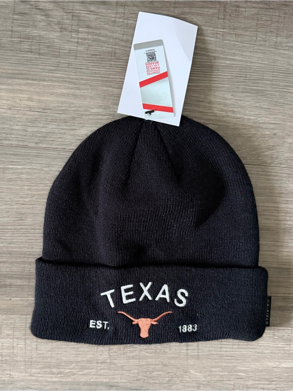 Nike Black Beanie with White TEXAS Embroidery and Orange Longhorn